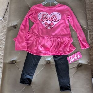 Barbie Pink Heart Peplum Top & Black Leggings Set Girls Size 3T